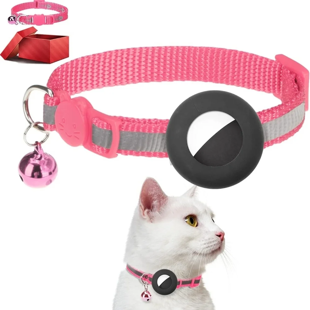 Reflective Cat Collar with Silicone Waterproof Airtag Holder 2 Pack